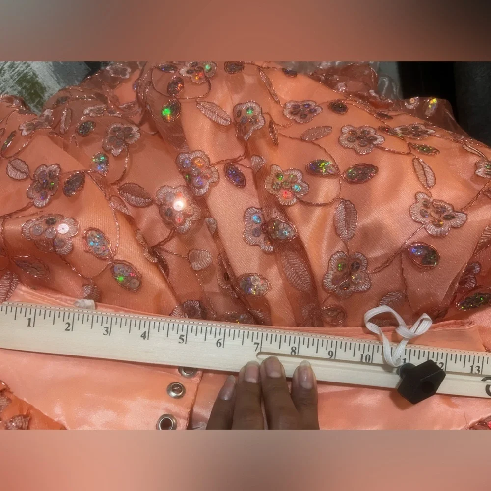 Expressions Elegant Coral Sequin Corset Ballgown Dress - Picture 14 of 17